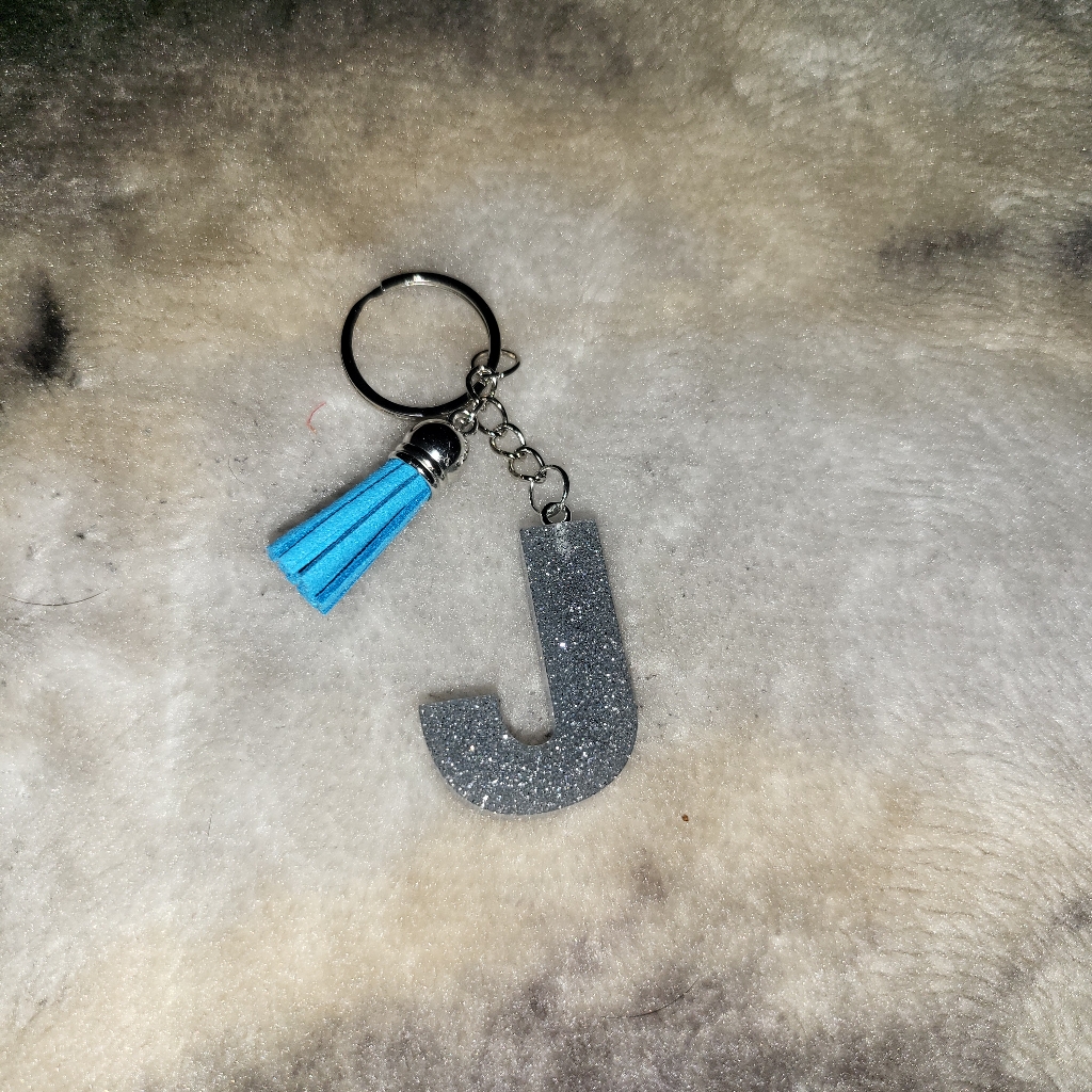 Sliver Glitter J Keychain
